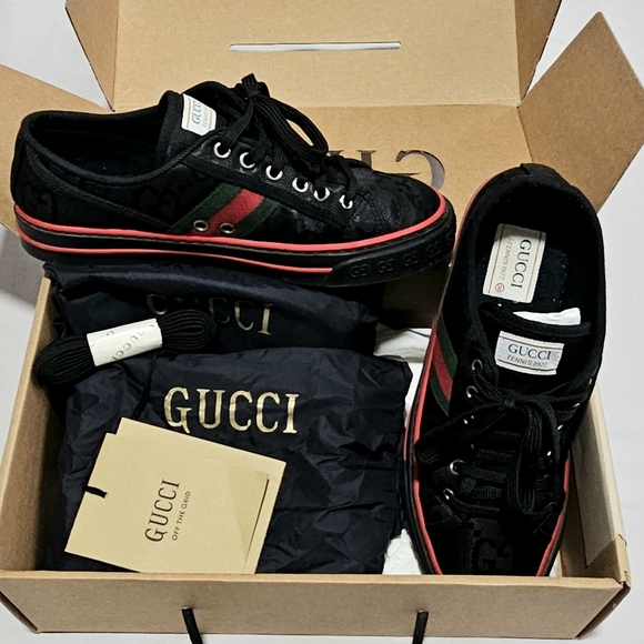 Gucci Tennis 1977 Off the Grid Sneakers – Black/Red/Green, Size 38 - Picture 1 of 12